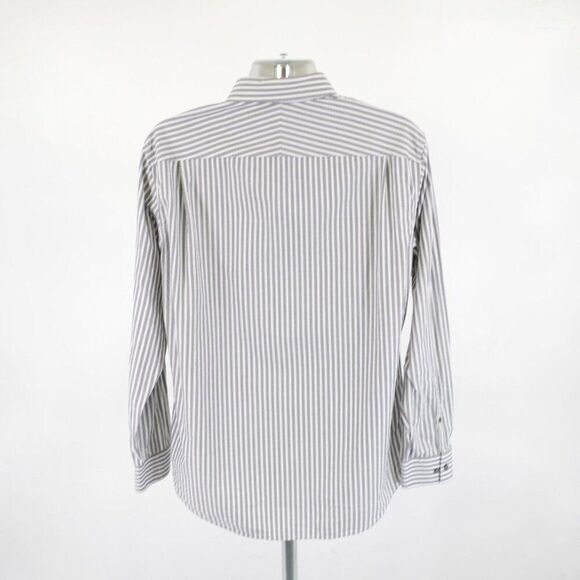 Apt. 9 Superfine 80% Cotton Gray White Striped‎ Large Collared Dress Shirt - Picture 6 of 10